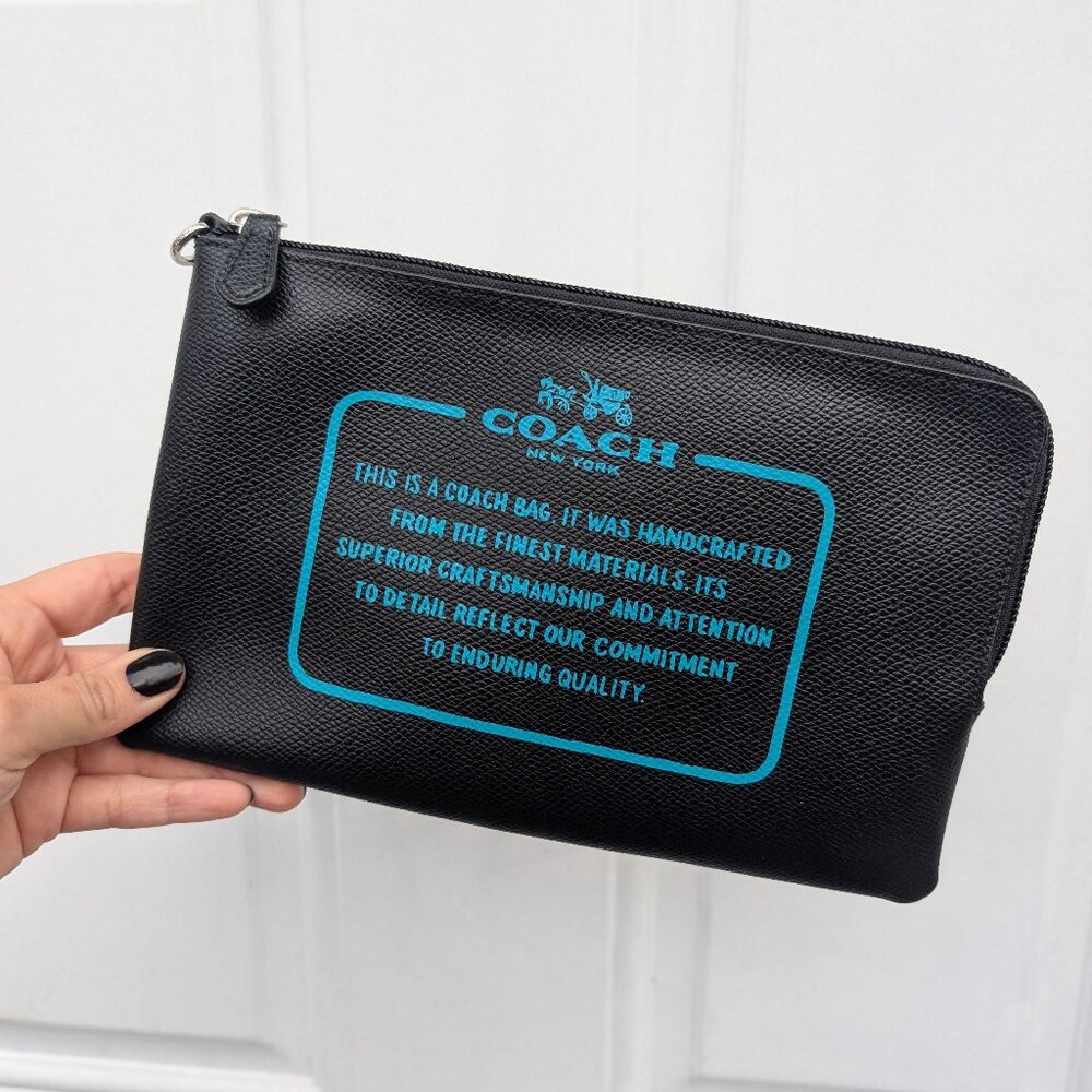 Coach Leather Black Blue Pouch